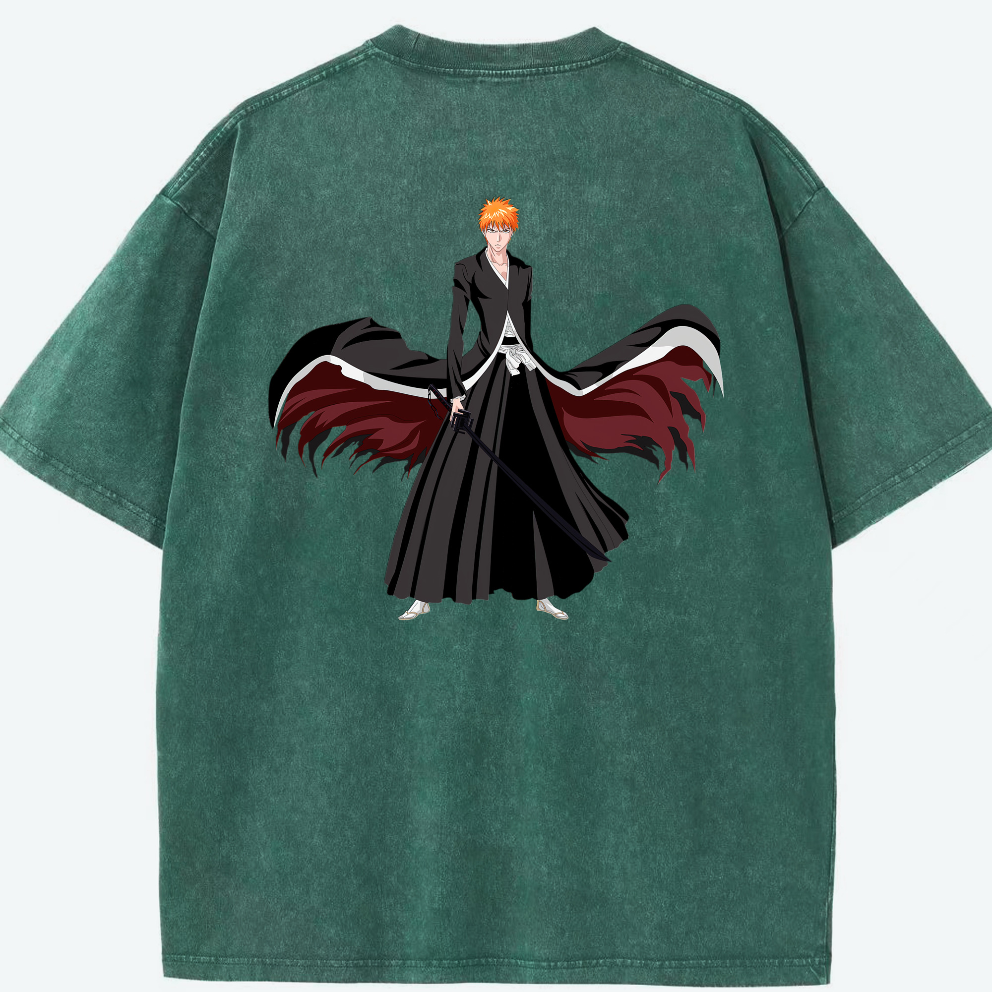 （画像用） ブリーチ 黒崎一護（くろさき いちご）BLEACH Kurosaki Ichigo 綿100% ヴィンテージ風 半袖Tシャツ（背面プリント）